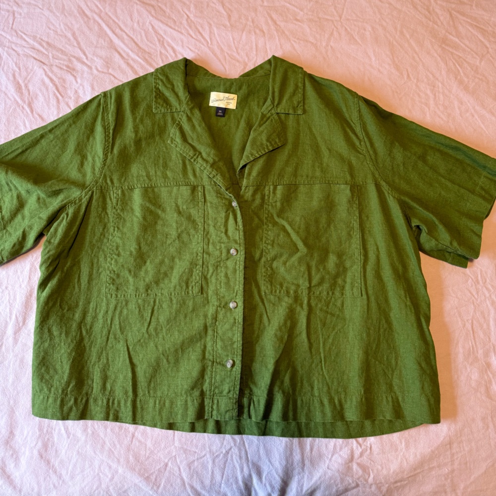 Olive Green Cropped Linen Top